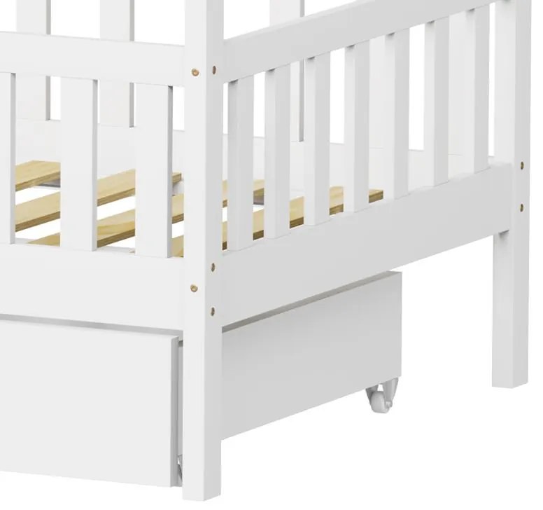 Κρεβάτι παιδικό Piccolo τύπου Montessori με 2 συρτάρια ξύλο πεύκου λευκό 90x190 εκ. 90x190x160.5 εκ.