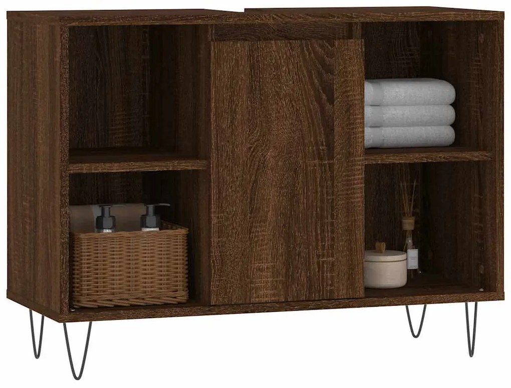 vidaXL Ντουλάπι Μπάνιου Καφέ Δρυς 80 x 33 x 60 εκ. Επεξεργασμένο Ξύλο