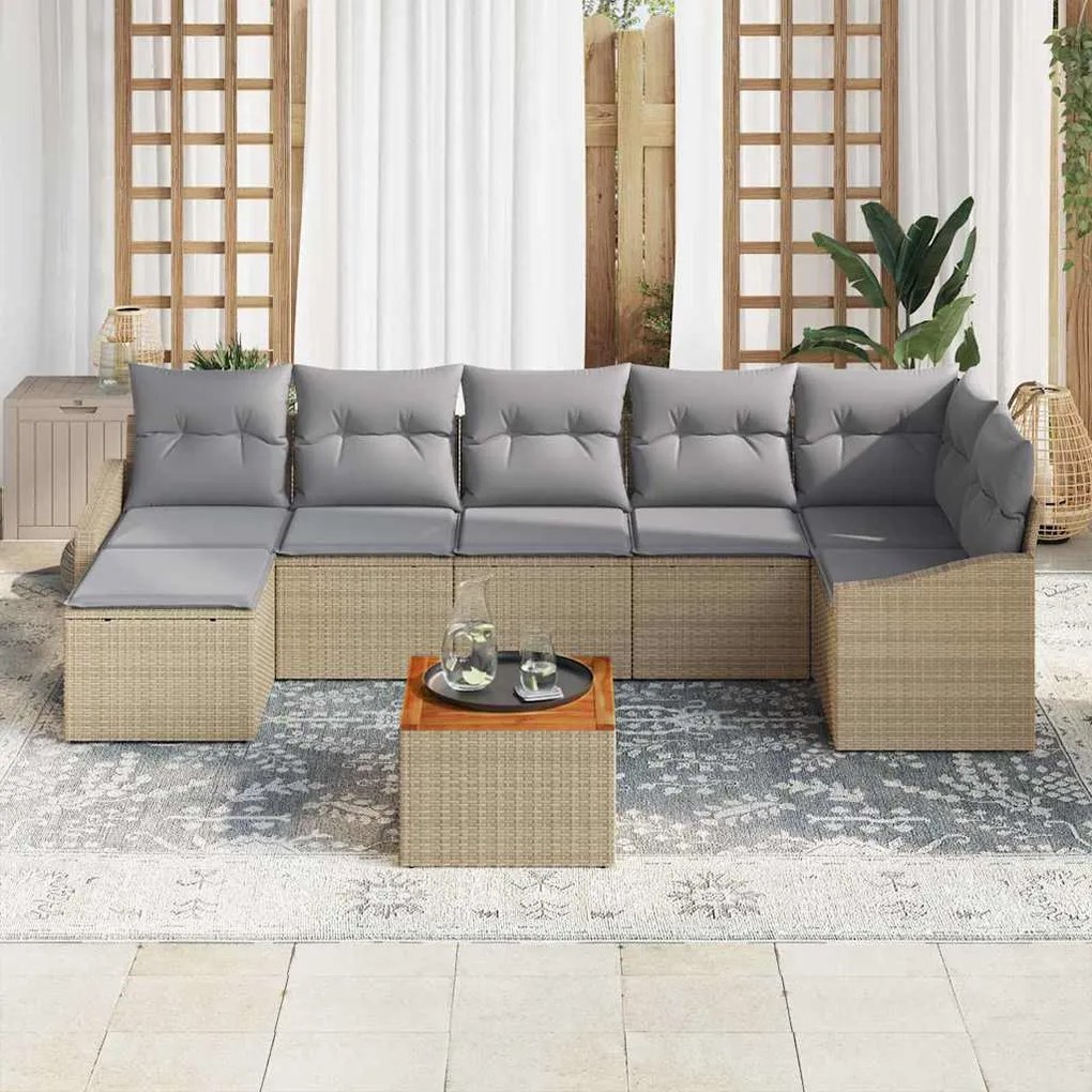 vidaXL Σετ Καναπέ Κήπου με μαξιλάρι 8 pcs Μπεζ Πολυ ράταν