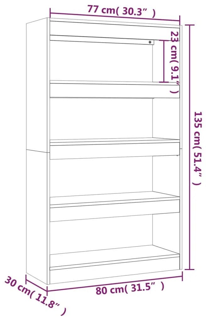 vidaXL Βιβλιοθήκη/Διαχωρ. Χώρου Γκρι Sonoma 80x30x135 εκ Επεξεργ. Ξύλο