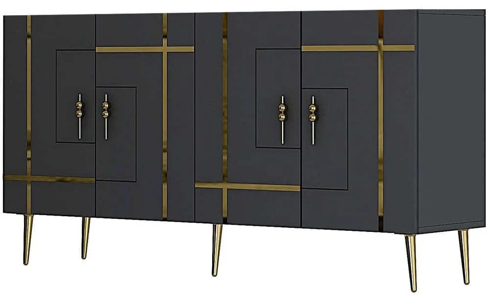 Μπουφές Line 475OLV1780 150x35x75cm Anthracite-Gold Particle Board, Melamine