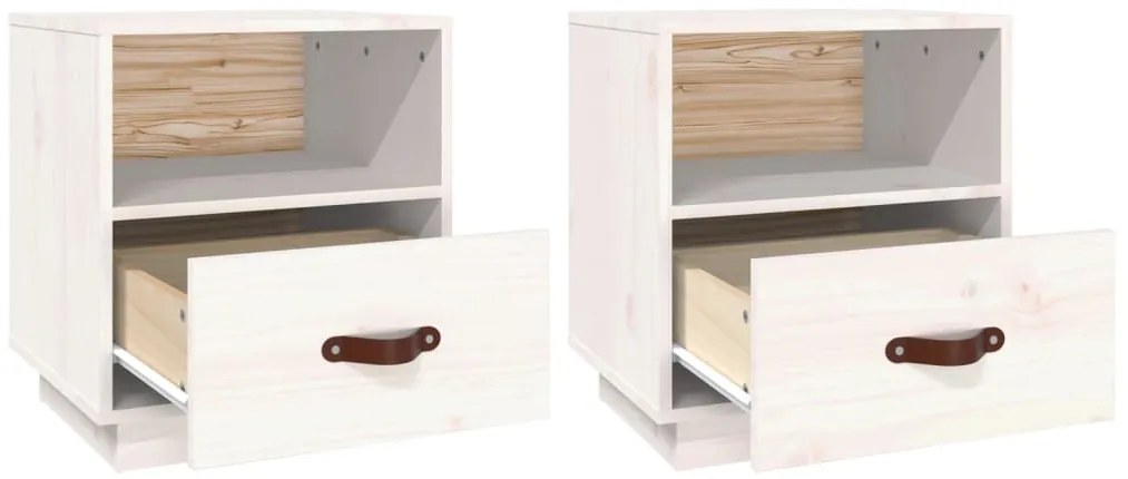 vidaXL Κομοδίνα 2 τεμ. Λευκό 40x34x45 εκ. από Μασίφ Ξύλο Πεύκου