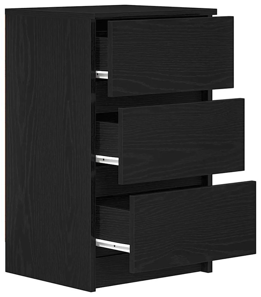 Κομοδίνα με 3 συρτάρια 2 τεμάχια Μαύρο 39x35x65 εκ. - Μαύρο