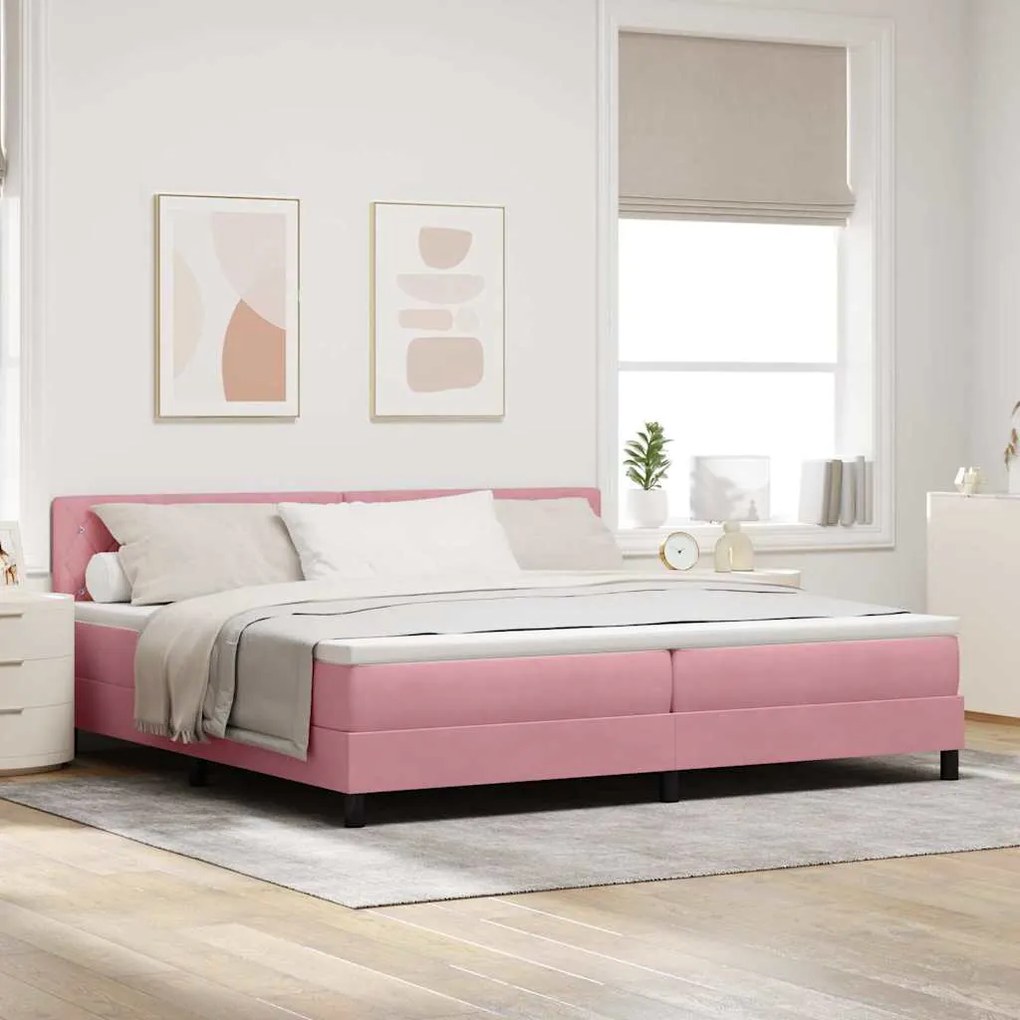 vidaXL Κρεβάτι με Ελατήρια και Στρώμα Ροζ 200 x 200 cm ύφασμα