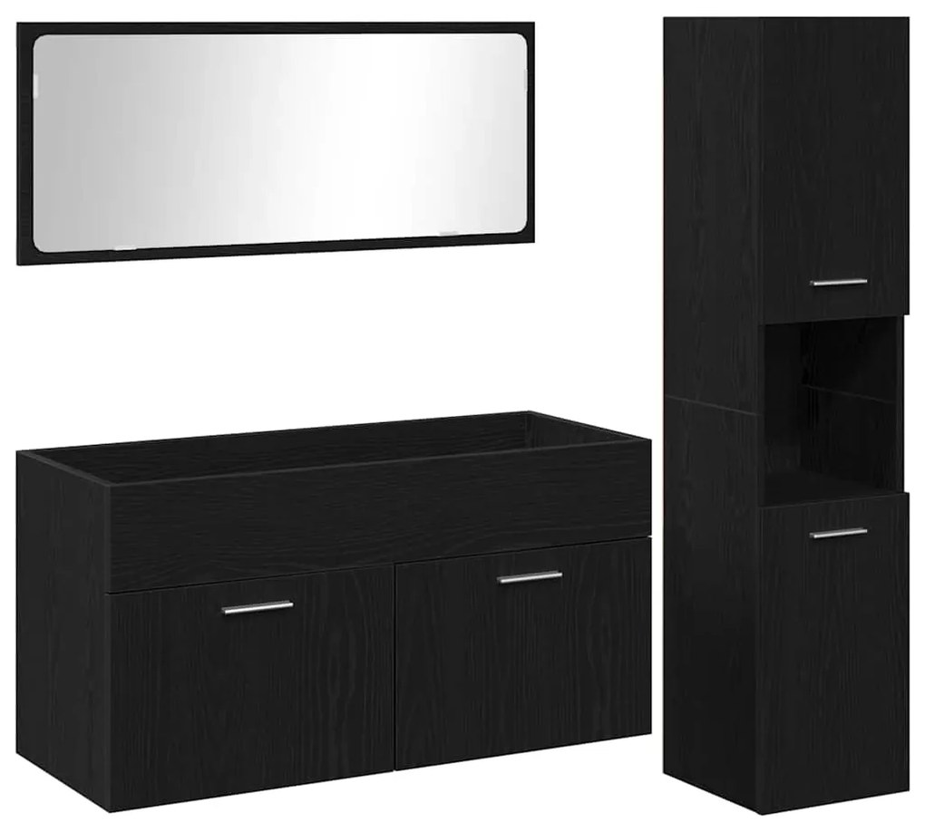 vidaXL Σετ Επίπλων Μπάνιου με πόρτα 3 pcs Μαύρη Οξυά 60 x 38.5 x 46 cm