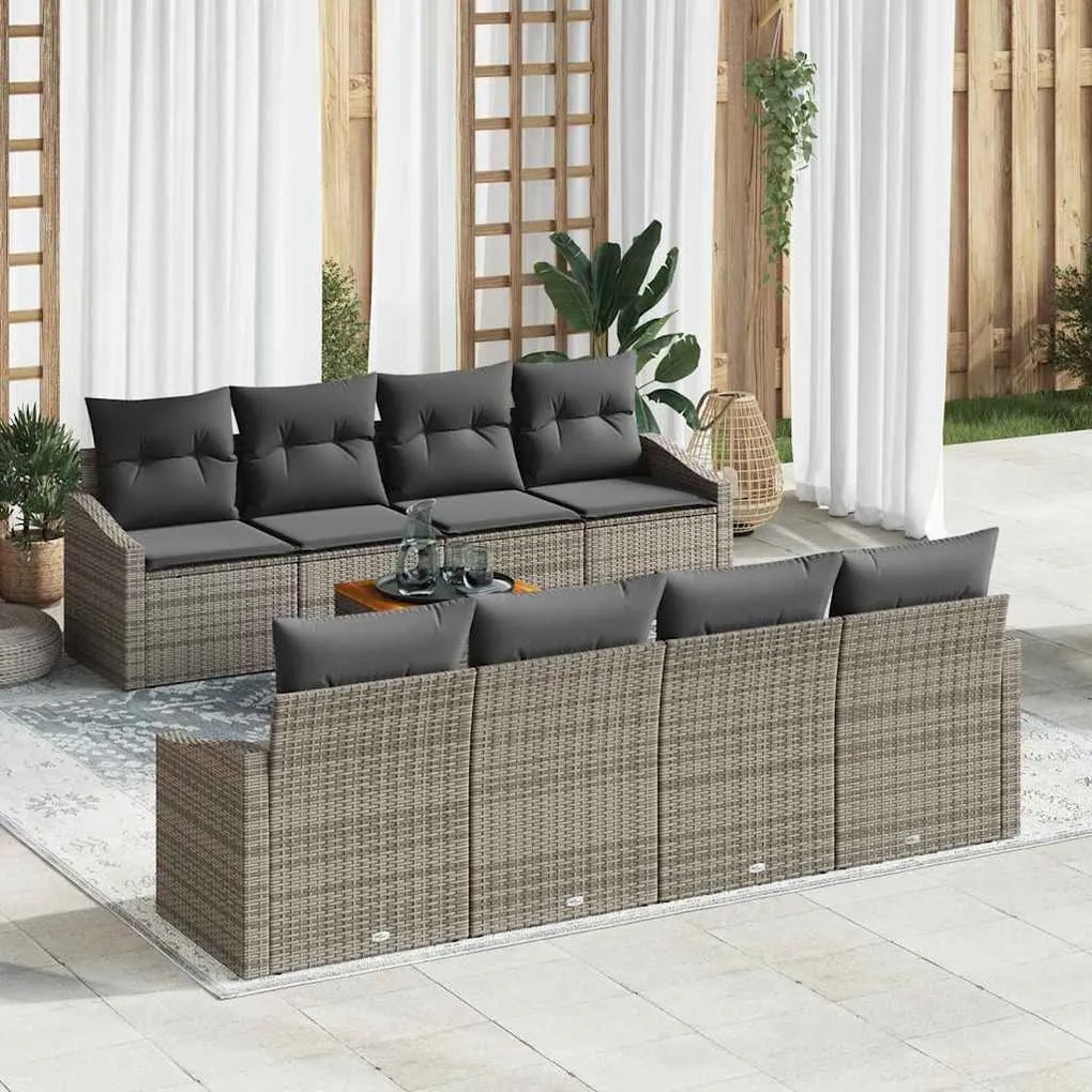 vidaXL Σετ Καναπέ Κήπου με μαξιλάρι 9 pcs Γκρι Πολυ ράταν