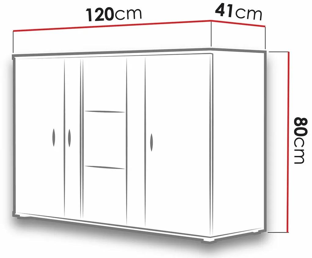 Βιτρίνα Charlotte E106, Μαύρο, Lefkas δρυς, Με πόρτες, Ο αριθμός των θυρών: 3, 80x120x41cm, 41 kg | Epipla1.gr