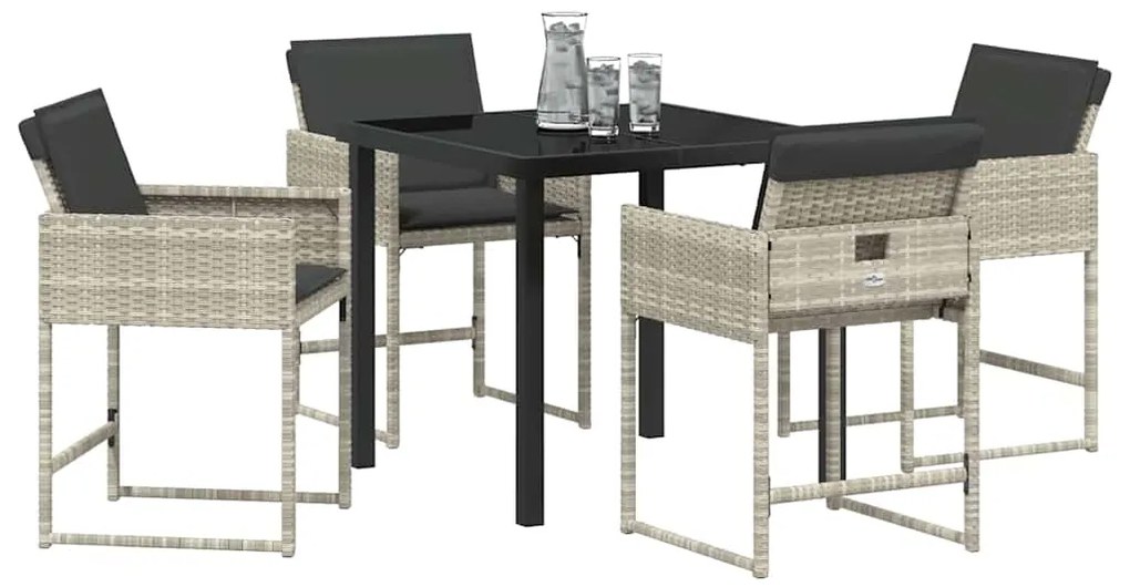 vidaXL Σέτ φαγητού για κήπο με μαξιλάρι 5 pcs Ανοιχτό γκρι Πολυ ράταν