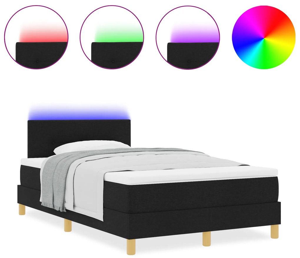 vidaXL Κρεβάτι με Στρώμα και LED Μαύρο 120x200 εκ Υφασμάτινο