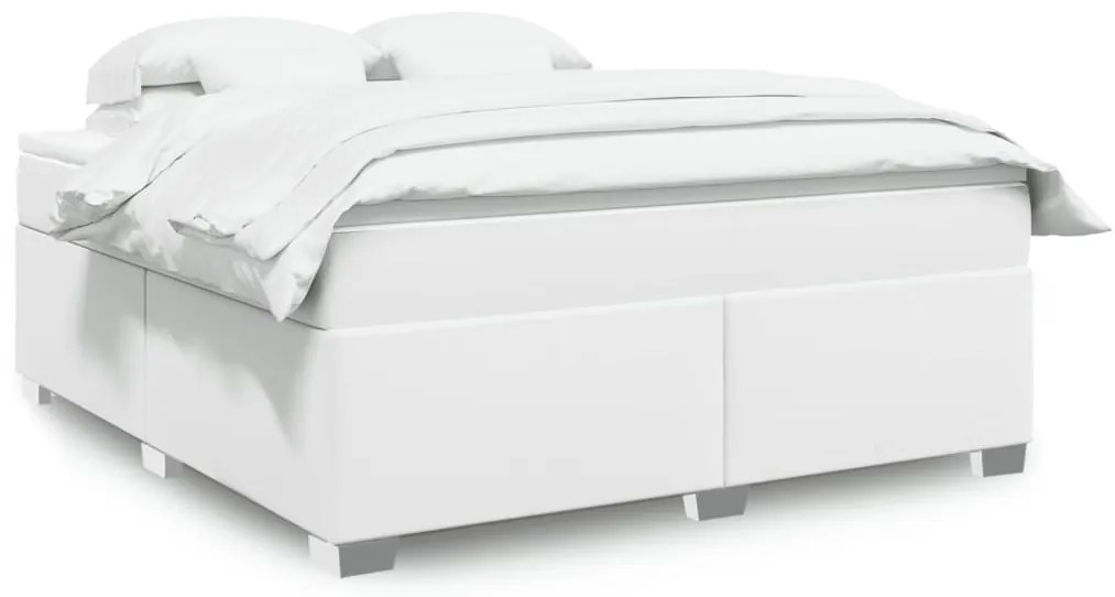 vidaXL Κρεβάτι Boxspring με Στρώμα Λευκό 180x200 εκ. Συνθετικό Δέρμα