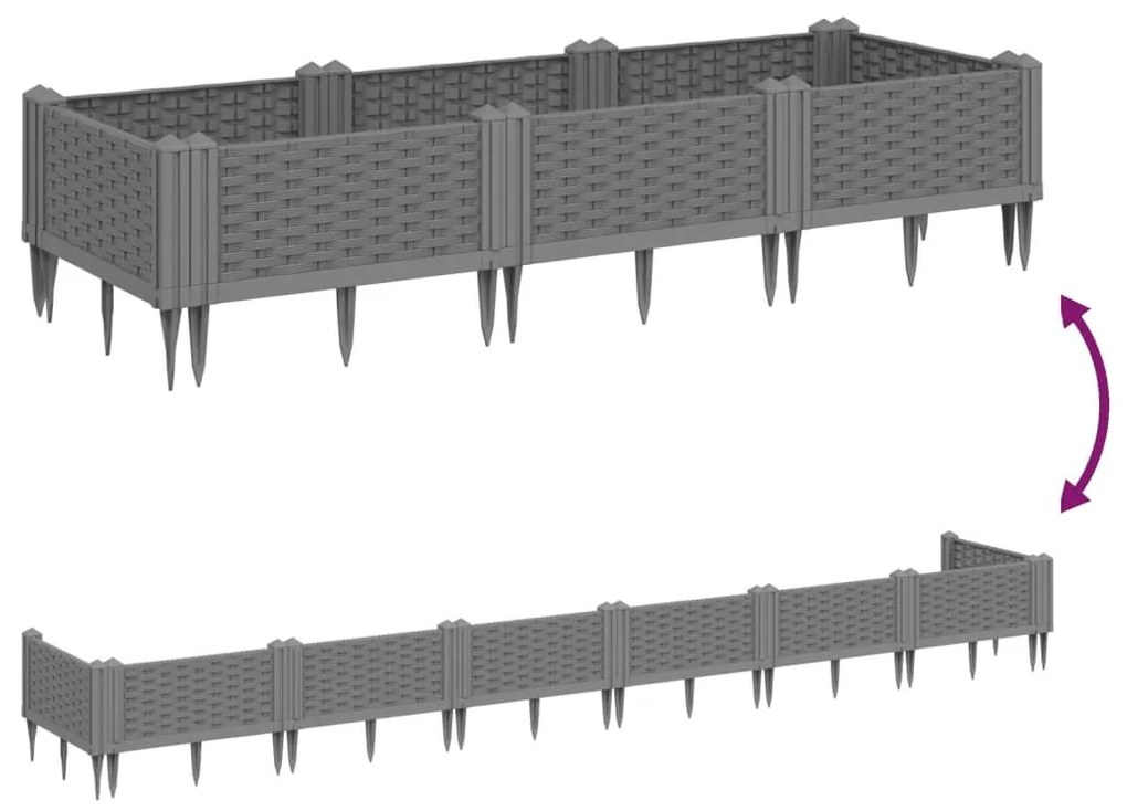 Ζαρντινιέρα με Πασσάλους Αν.Γκρι 125x40x28,5 εκ Πολυπροπυλένιο - Γκρι