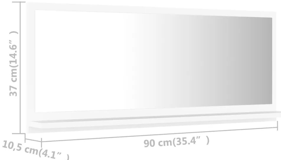 vidaXL Καθρέφτης Μπάνιου Λευκός 90 x 10,5 x 37 εκ. Μοριοσανίδα