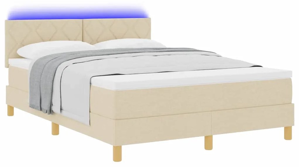 vidaXL Κρεβάτι με ελατήρια με στρώμα Κρεμ 140 x 190 cm ύφασμα