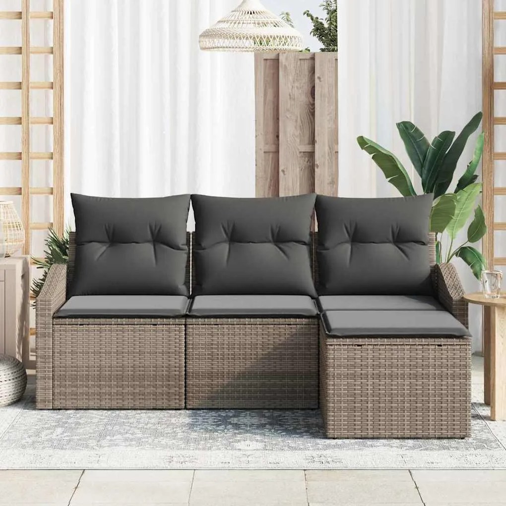 vidaXL Σετ Καναπέ Κήπου 4 pcs Γκρι Πολυ ράταν