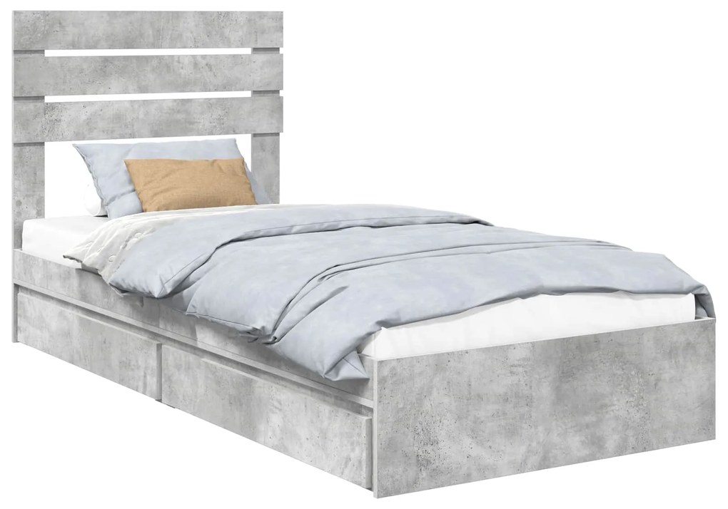 vidaXL Κρεβάτι Αποθήκης Σκυρόδεμα Γκρι 100 x 200 cm Επεξεργασμένο ξύλο