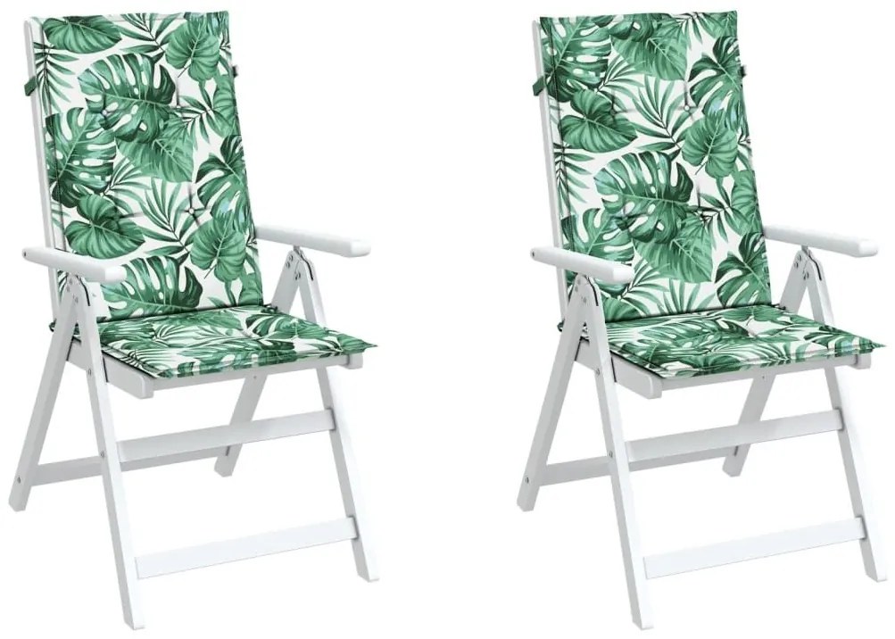 Μαξιλάρια Καρέκλας με Ψηλή Πλάτη 2 τεμ Σχέδιο Φύλλων Υφασμάτινα - Πράσινο