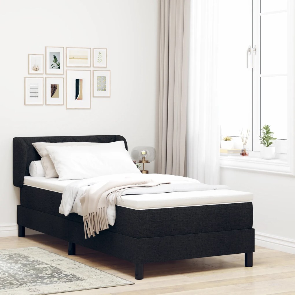 vidaXL κρεβάτι Box Spring με στρώμα  Μαύρο 90x200 εκ. Υφάσματος