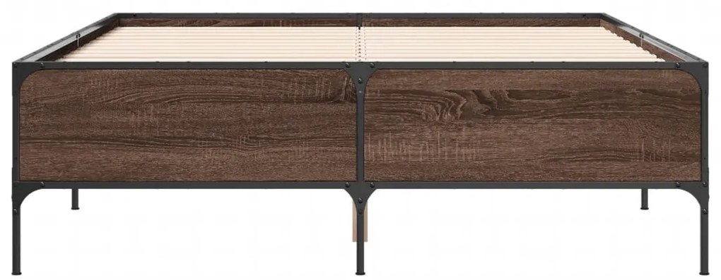 vidaXL Πλαίσιο Κρεβατιού Καφέ Δρυς 150x200 εκ. Επεξ. Ξύλο &amp; Μέταλλο