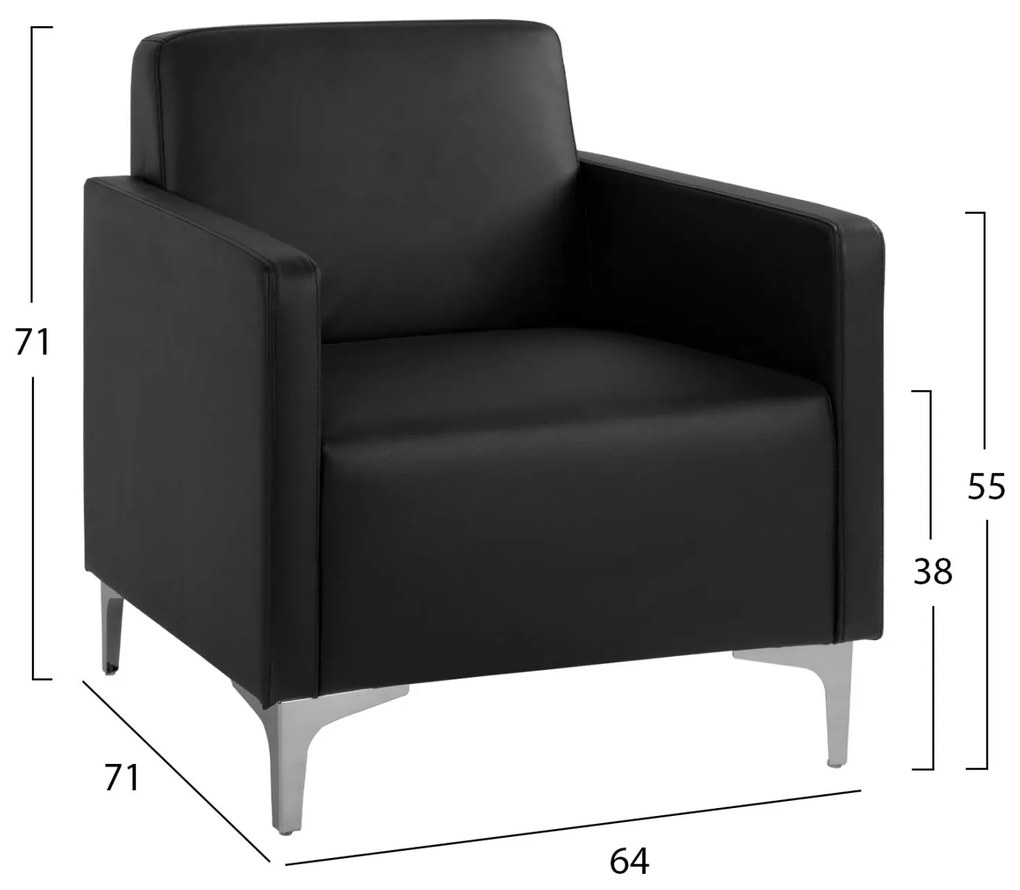 Πολυθρόνα NELLIE C3159.11 με PU Μαύρο 64x71x71Υ εκ. 64x71x71 εκ.