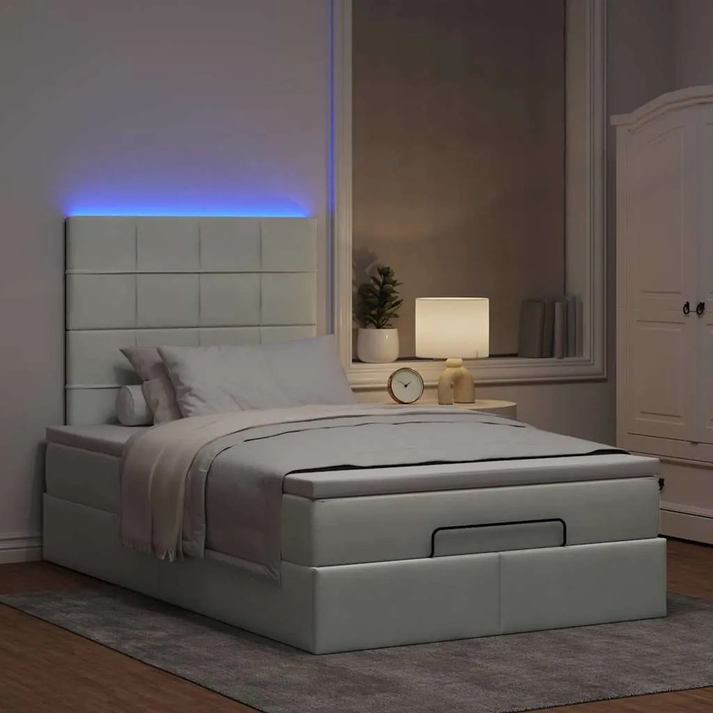 Οθωμανικό κρεβάτι με στρώματα &amp; LEDs Ανοιχτό γκρι Βελούδο 3314312