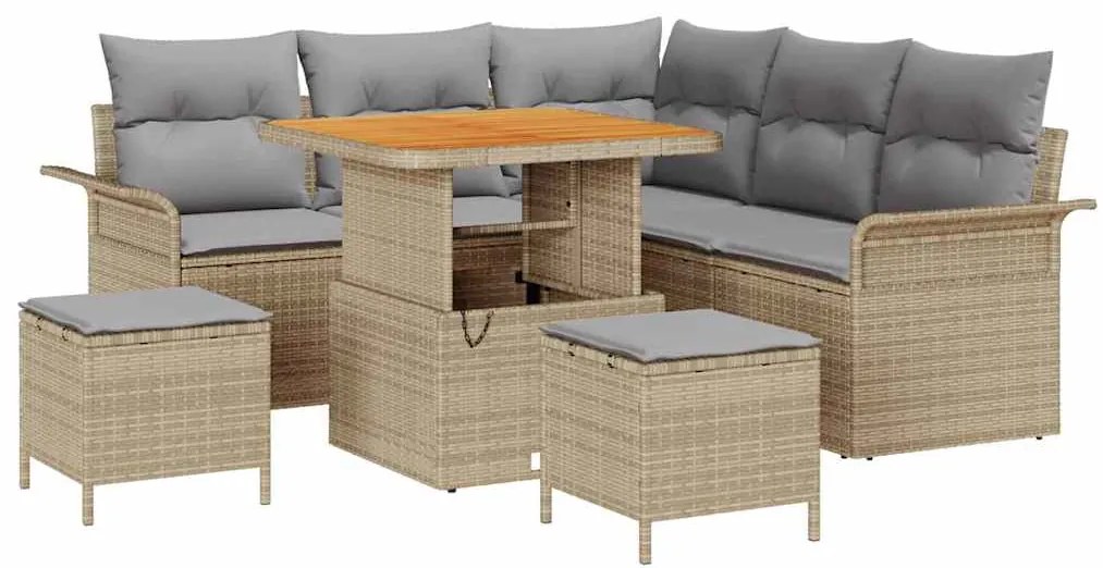 vidaXL Σετ Καναπέ Κήπου Ρυθμιζόμενο ύψος 8 pcs Μπεζ συνθετικό ρατάν