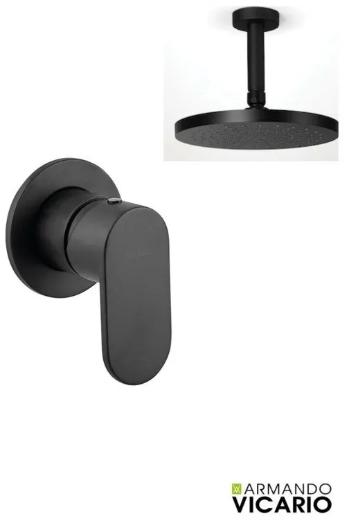 Armando Vicario SLIM Black Matt Ανακλινόμενη Κεφαλή Στρογγυλή Ø30εκ+Μπράτσο Οροφής +Μίκτης εντοιχισμού 1 εξόδου 500050-400