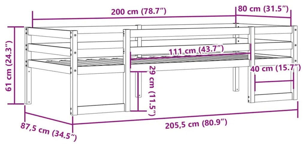 Πλαίσιο Παιδικού Κρεβατιού Καφέ 80x200 εκ. Μασίφ Ξύλο Πεύκου - Καφέ