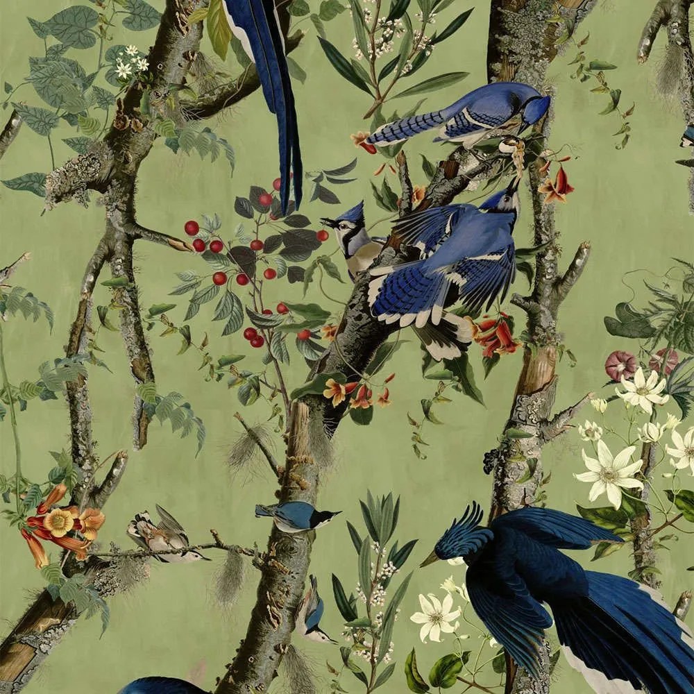 Ταπετσαρία Birds Of Danube WP20715 Multi-Green MindTheGap Bamboo,Ξύλο
