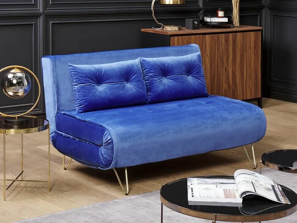 Καναπές κρεβάτι Berwyn 641, Λειτουργία ύπνου, Μπλε, 130x78x81cm, Πόδια: Μέταλλο,Μερικώς συναρμολογημένο