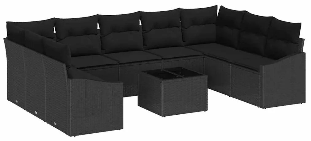 vidaXL Σέτ φαγητού για κήπο 10 pcs Μαύρο Πολυ rattan, βαμμένο ατσάλι