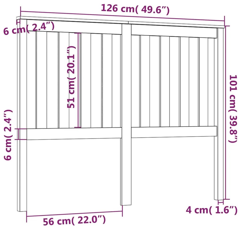 vidaXL Κεφαλάρι Κρεβατιού 126x6x101 εκ. από Μασίφ Ξύλο Πεύκου