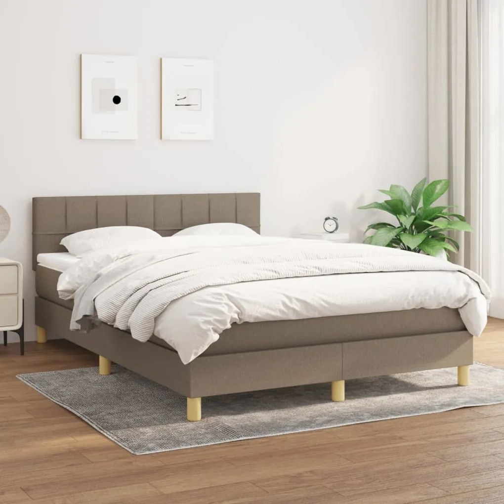 vidaXL Κρεβάτι Boxspring με Στρώμα Taupe 140x190 εκ. Υφασμάτινο