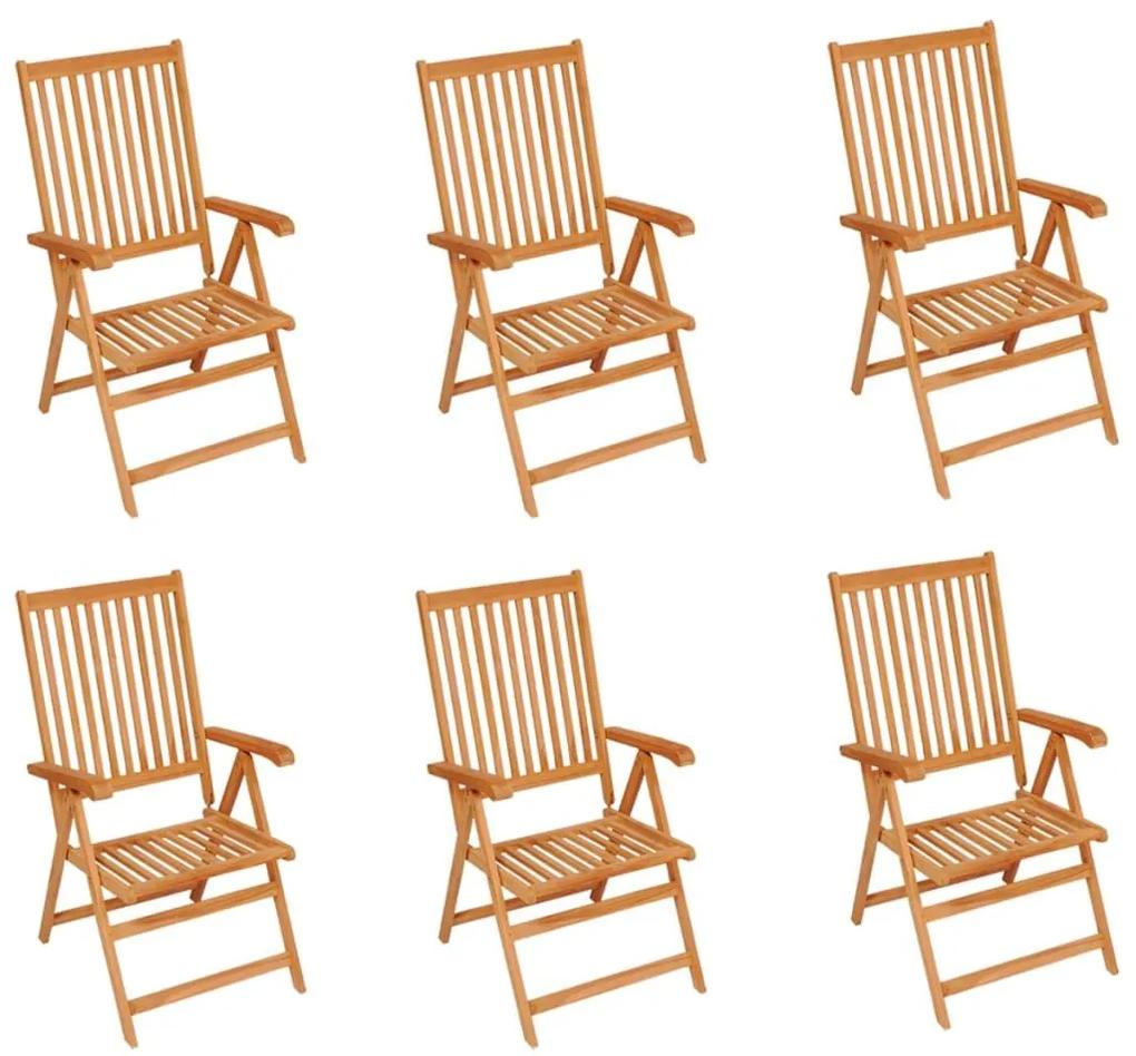 Καρέκλες Κήπου 6 τεμ. Μασίφ Ξύλο Teak με Γκρι Καρό Μαξιλάρια - Πολύχρωμο