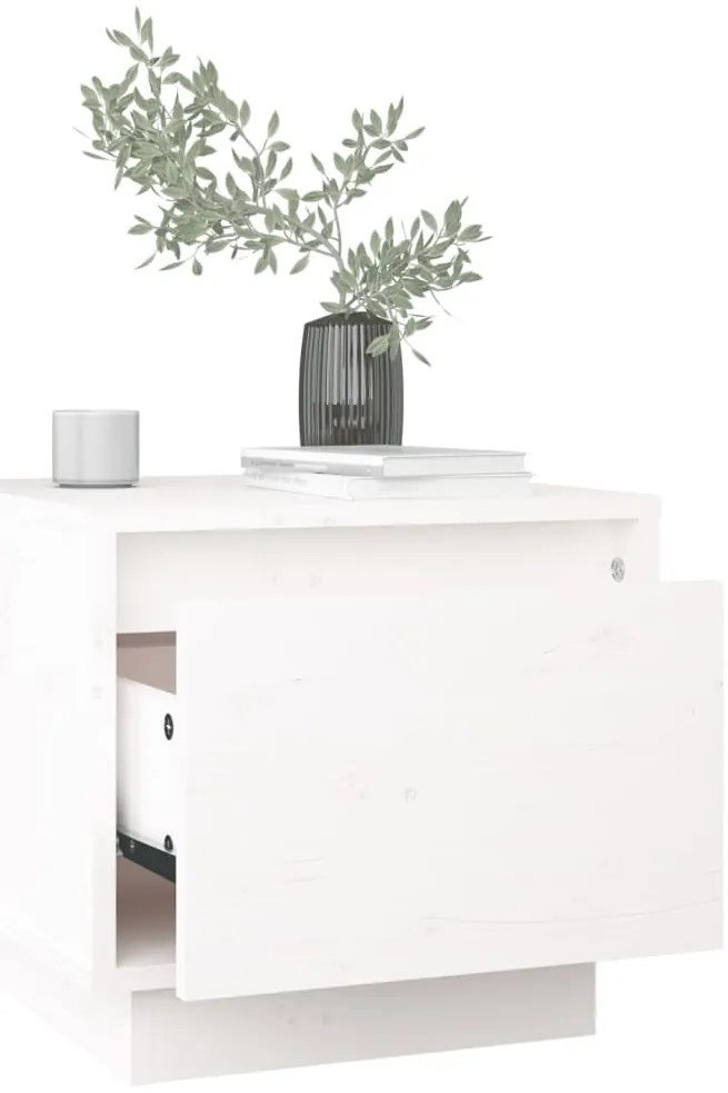 vidaXL Κομοδίνο Λευκό 35 x 34 x 32 εκ. από Μασίφ Ξύλο Πεύκου