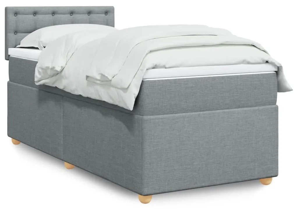 Κρεβάτι Boxspring με Στρώμα Ανοιχτό Γκρι 90x200 εκ. Υφασμάτινο