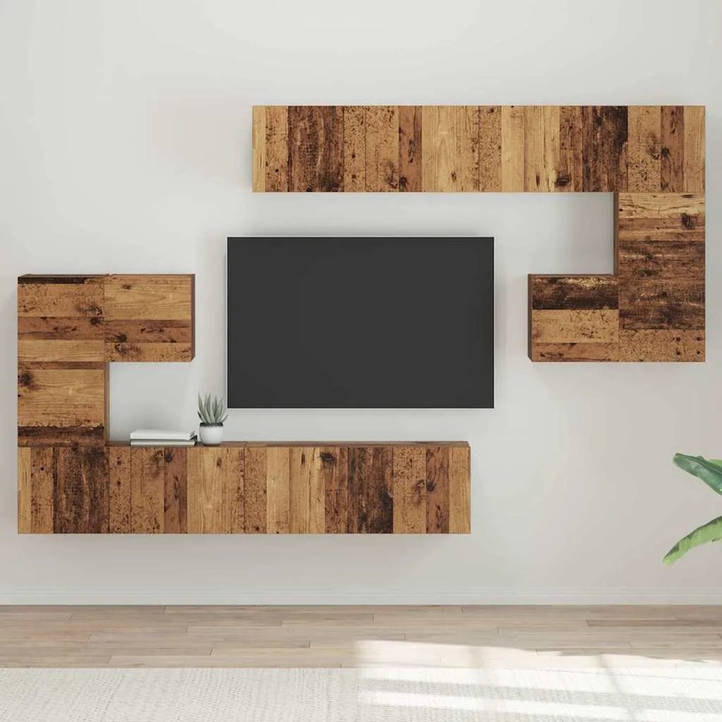 vidaXL Σετ επίπλου τηλεόρασης Επιτοίχιο 8 pcs Παλαιό ξύλο