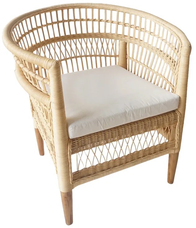 Πολυθρόνα Necorian paakoworld teak ξύλο με pe rattan σε φυσική απόχρωση και λευκό μαξιλάρι 80x70x87εκ