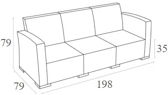 Καναπές 3Θεσιος Monaco Dark Grey Πολυπροπυλενίου 198X79X79εκ.