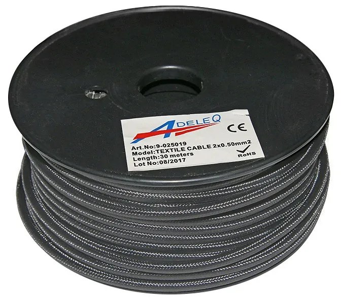 Adeleq Καλώδιο Κορδόνι Διακοσμητικό 2x0.50mm² Τιμή Ανά Μέτρο Γκρι Γραφίτης 9-025019