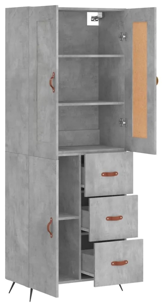 vidaXL Ντουλάπι Γκρι Σκυροδέματος 69,5x34x180 εκ. Επεξεργασμένο Ξύλο