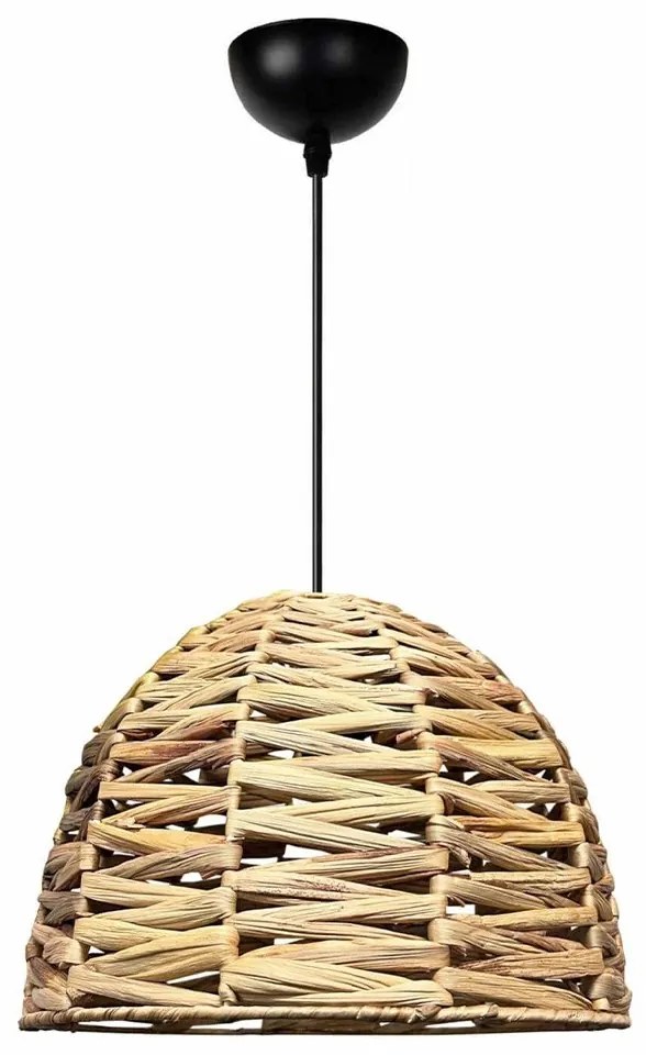 GloboStar® MEKA 204-0165 Boho Κρεμαστό Φωτιστικό Καμπάνα Μονόφωτο 1 x E27 IP20 Μπεζ Rattan - Μ30 x Π30 x Υ25cm