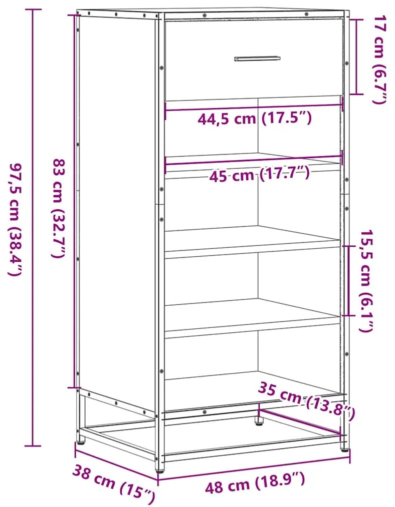 Παπουτσοθήκη Sonoma Δρυς 48x38x97,5 εκ. Επεξεργασμένο Ξύλο - Καφέ