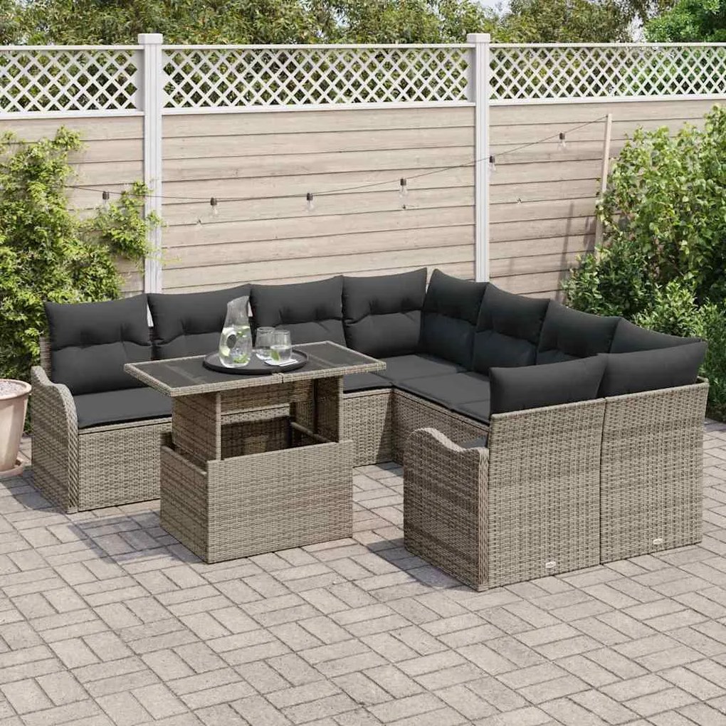 vidaXL Σετ Καναπέ Κήπου 9 pcs Γκρι 100 x 55 x 73 εκ. Πολυ ράταν
