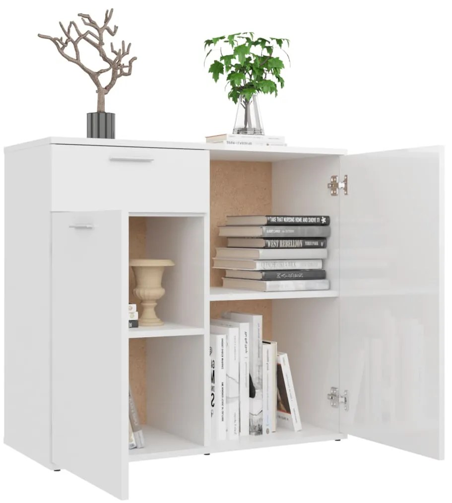 vidaXL Ντουλάπι με Συρτάρι Γυαλιστερό Λευκό 80x36x75 εκ. Επεξ. Ξύλο