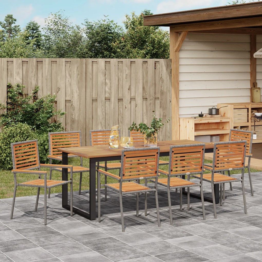 vidaXL Σετ τραπεζαρίας κήπου 9 pcs Γκρι 200 x 90 x 75 cm