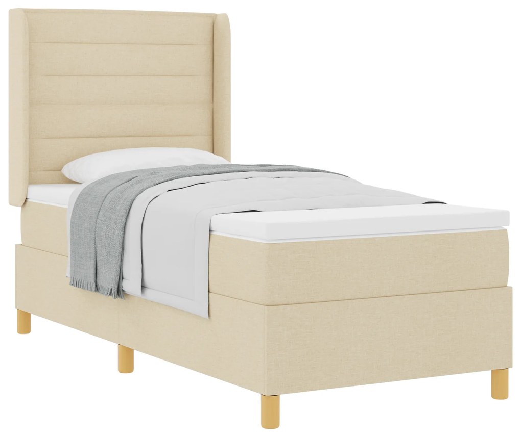 vidaXL Κρεβάτι με ελατήριο με στρώμα Κρεμ 100 x 200 cm ύφασμα