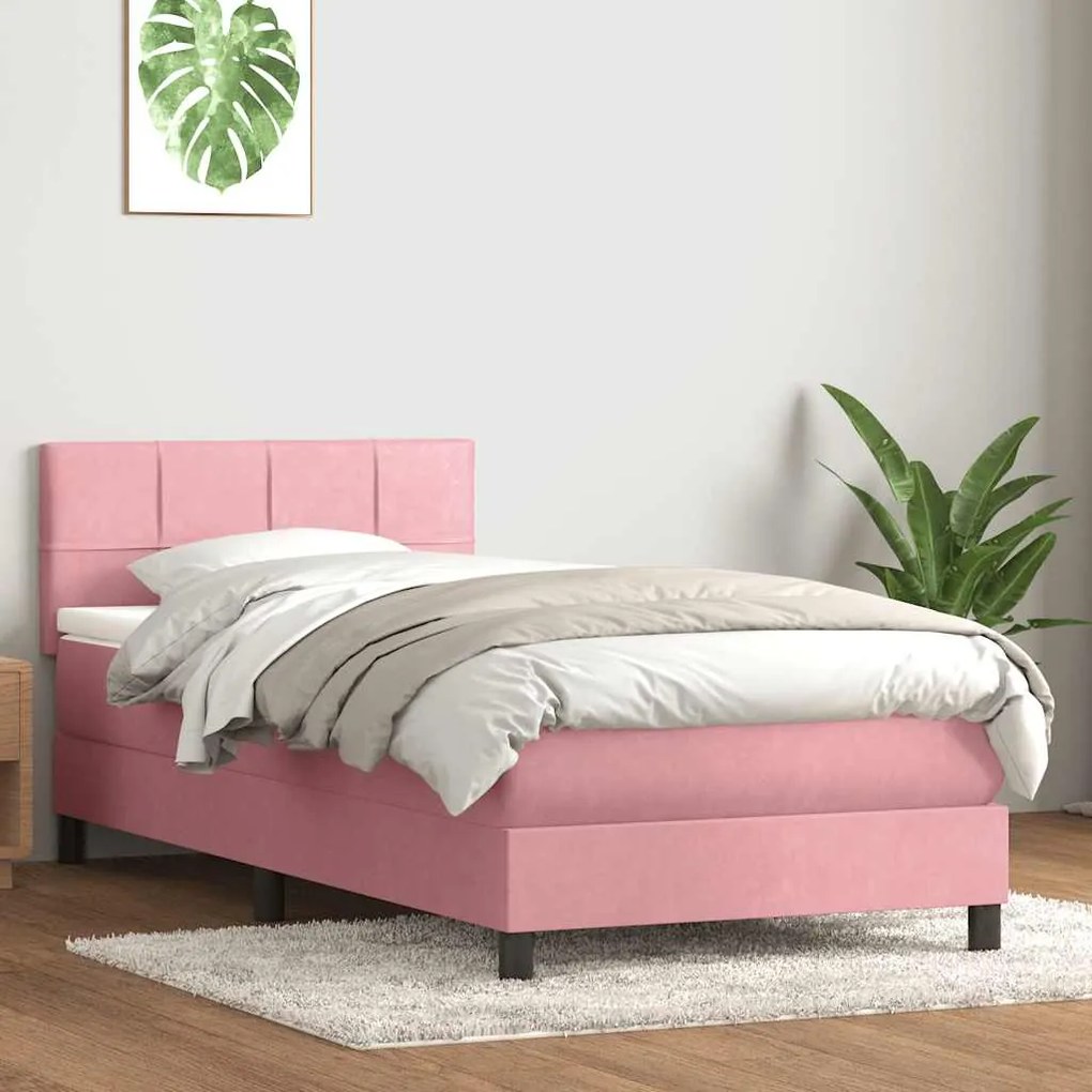 BOX SPRING ΚΡΕΒΑΤΙ ΜΕ ΣΤΡΩΜΑ ΡΟΖ 100X220 CM ΒΕΛΟΥΔΙΝΟ 3316922