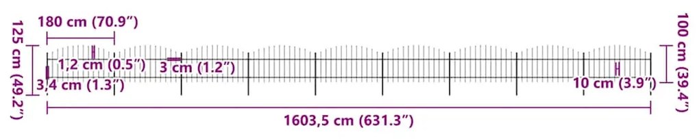vidaXL Κάγκελα Περίφραξης με Λόγχες Μαύρα (1-1,25) x 15,3 μ. Ατσάλινα