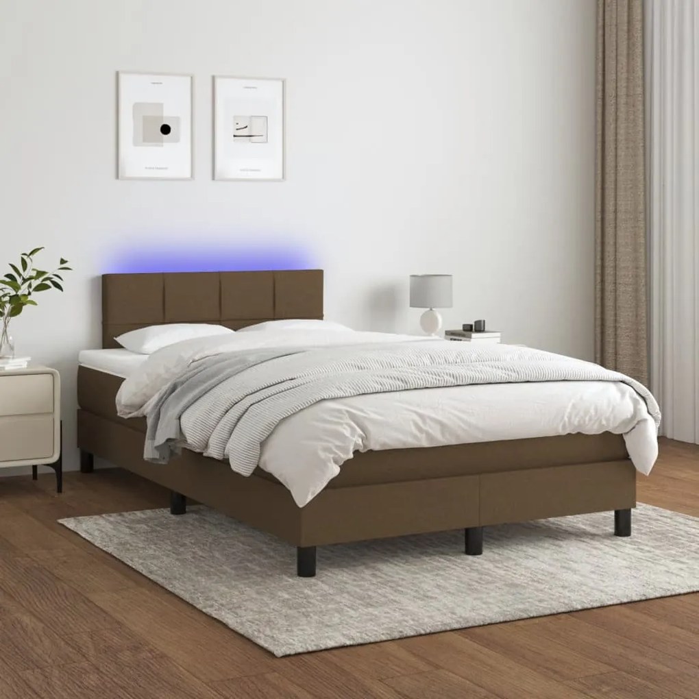 Κρεβάτι Boxspring με Στρώμα & LED Σκ.Καφέ 120x190εκ. Υφασμάτινο 3270042