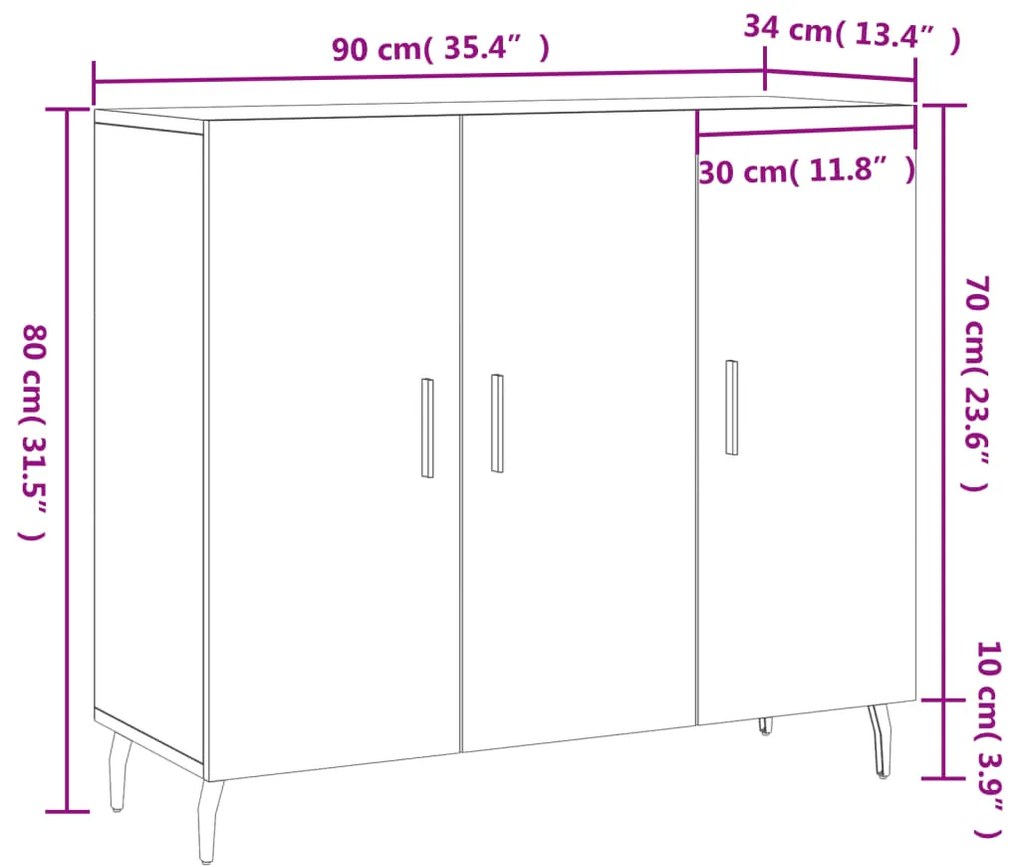 Μπουφές Λευκός 90 x 34 x 80 εκ. από Επεξεργασμένο Ξύλο - Λευκό